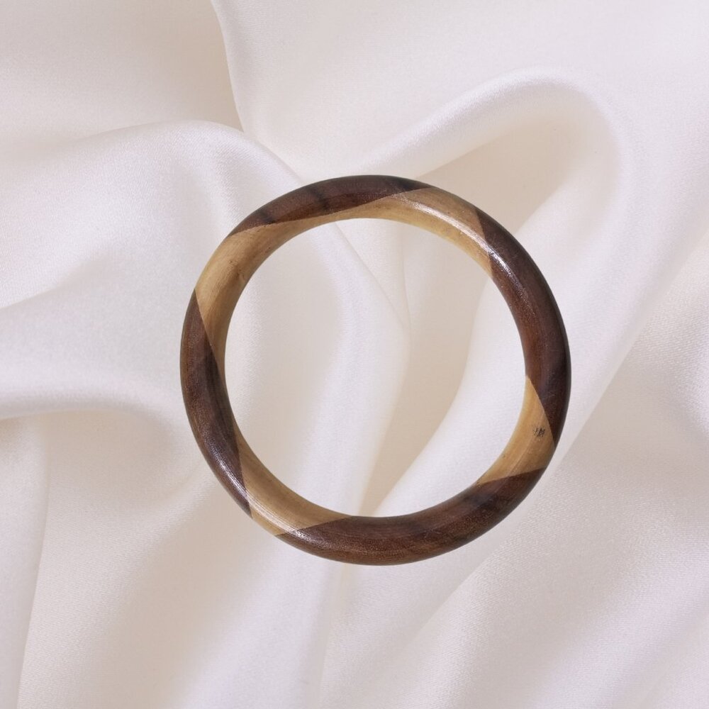 1970s Wooden Bracelet Bangle Square in Circle